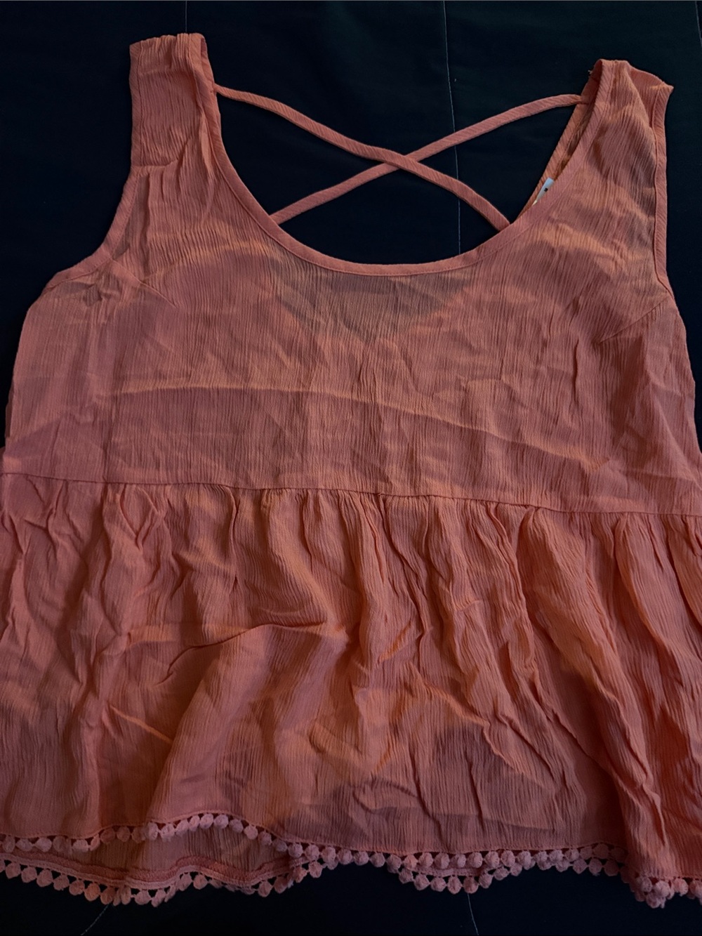 Liberty Love Coral Pink Crisscross Ruffle Tank